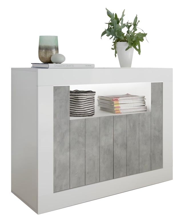 Aanbieding Dressoir Urbino 110 cm breed in hoogglans wit met grijs beton - 8785269165234
