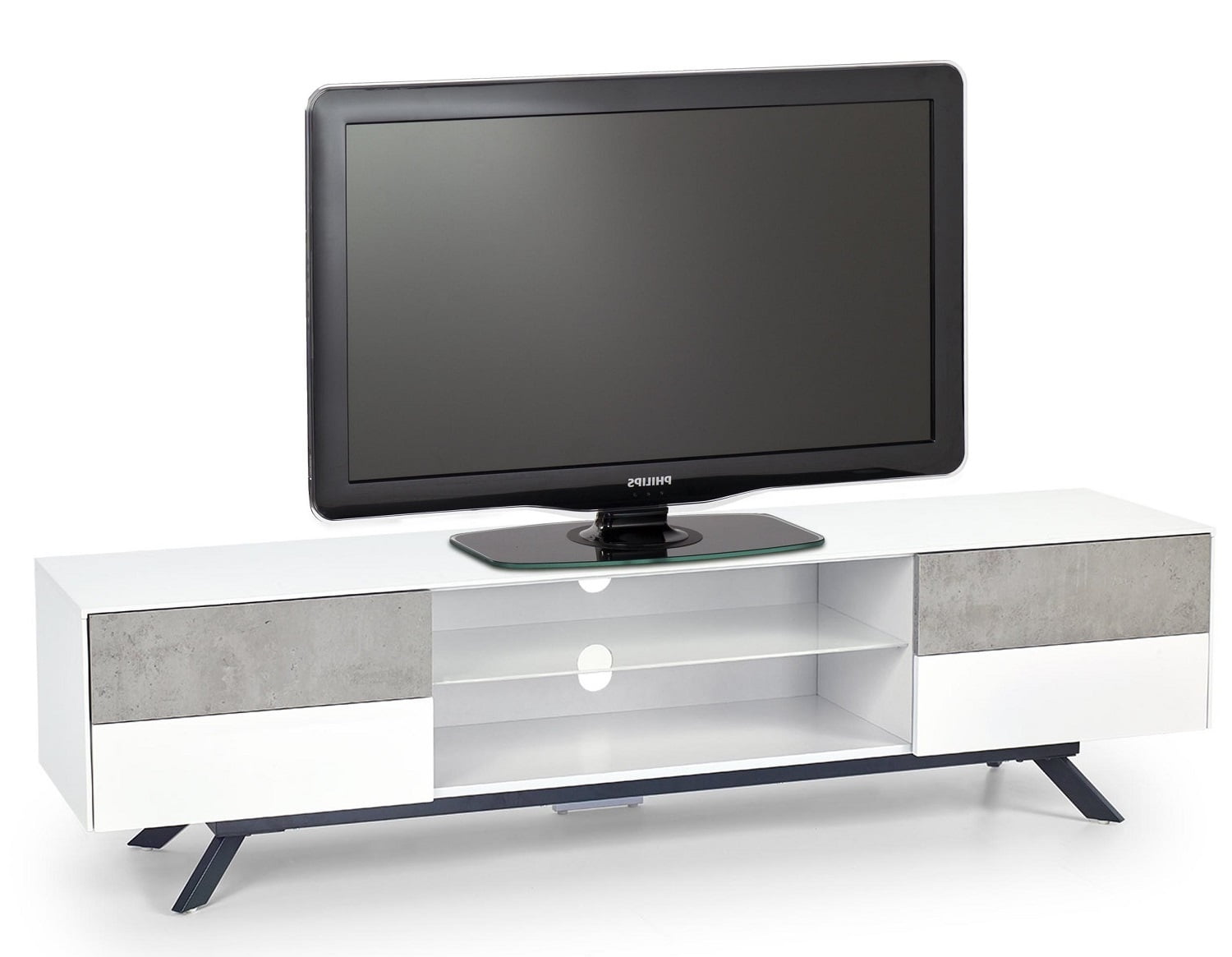 Aanbieding Tv-meubel Stonno 180 cm breed in wit met grijs beton - 8785269160352