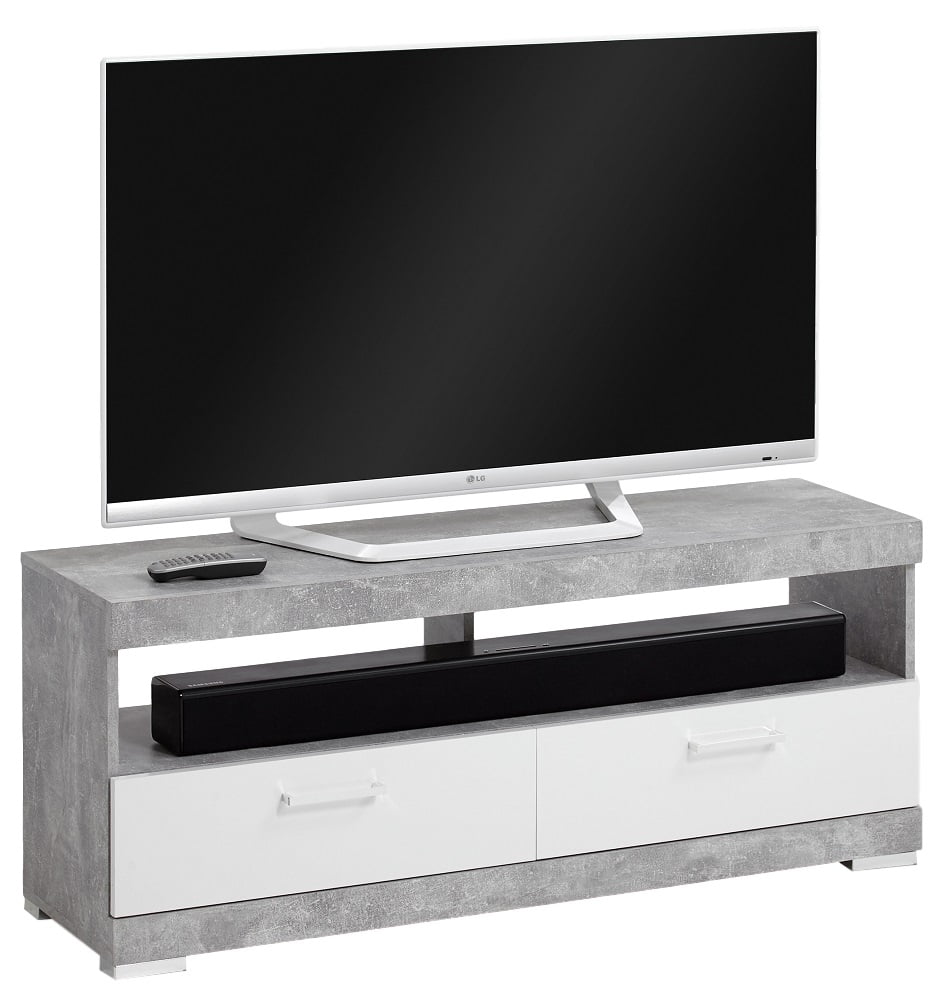 Aanbieding Tv-meubel Bristol 120 cm breed - Grijs beton met wit - 8785269174113