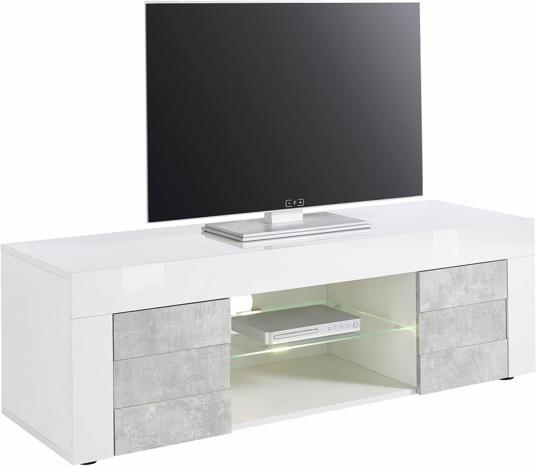 Aanbieding Tv-meubel Easy 138 cm breed in hoogglans wit met grijs beton - 8785269176933