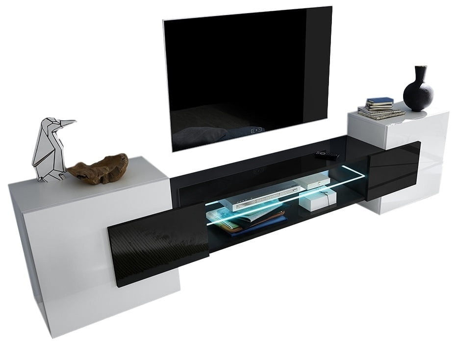 Aanbieding TV-meubel Incastro 61 cm hoog in hoogglans wit met zwart - 8785269177183