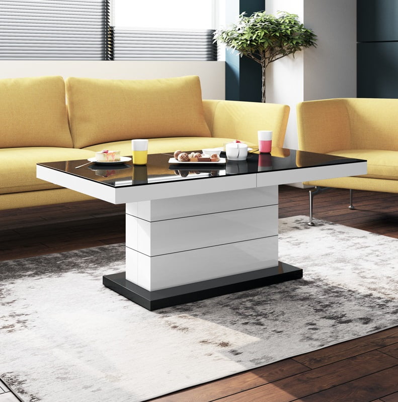 Aanbieding Uitschuifbare salontafel Matera Lux 120 tot 170 cm breed - Hoogglans zwart met wit - 8785269176735